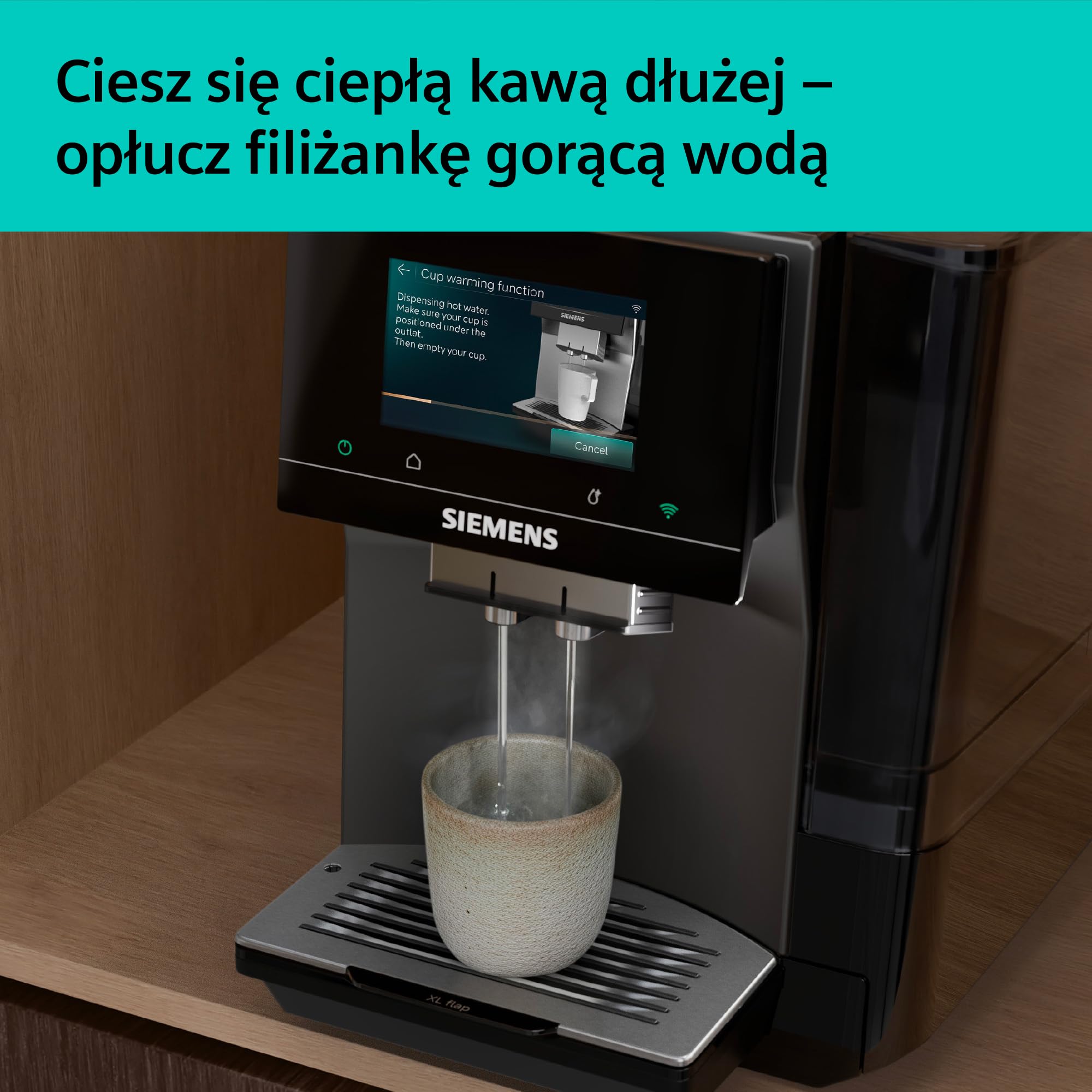Siemens, automatyczny ekspres do kawy, EQ700 iAroma, wyświetlacz dotykowy, Cold Brew i Slow Brew, aplikacja Siemens Home Appliances, odcień morning haze, TP725E01