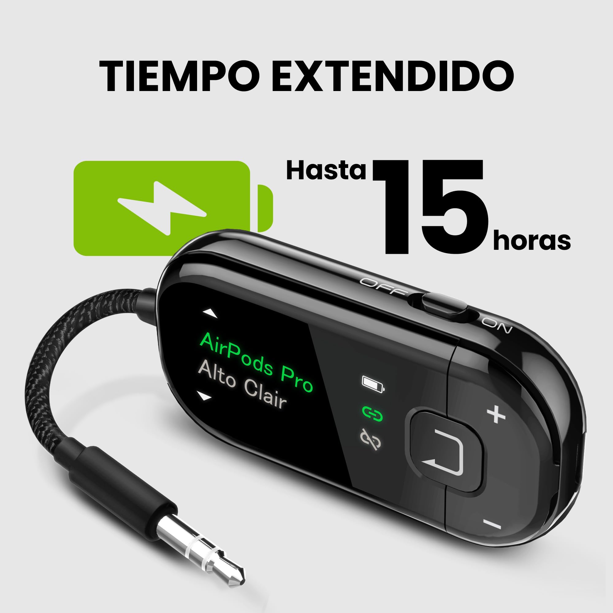 Avantree Voyager – Adaptador Bluetooth 5.4 para Avión con Pantalla OLED para Auriculares y AirPods, Chipset Qualcomm, aptX Adaptive, con Auracast, Transmisor de Audio Inalámbrico AUX 3.5mm para Viajes