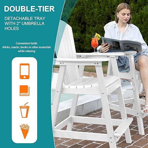 Miniatura 5 de Sillas Adirondack altas Set de 2 taburetes de bar Adirondack de respaldo alto con bandeja de conexión extraíble, taburetes de altura Adirondack de