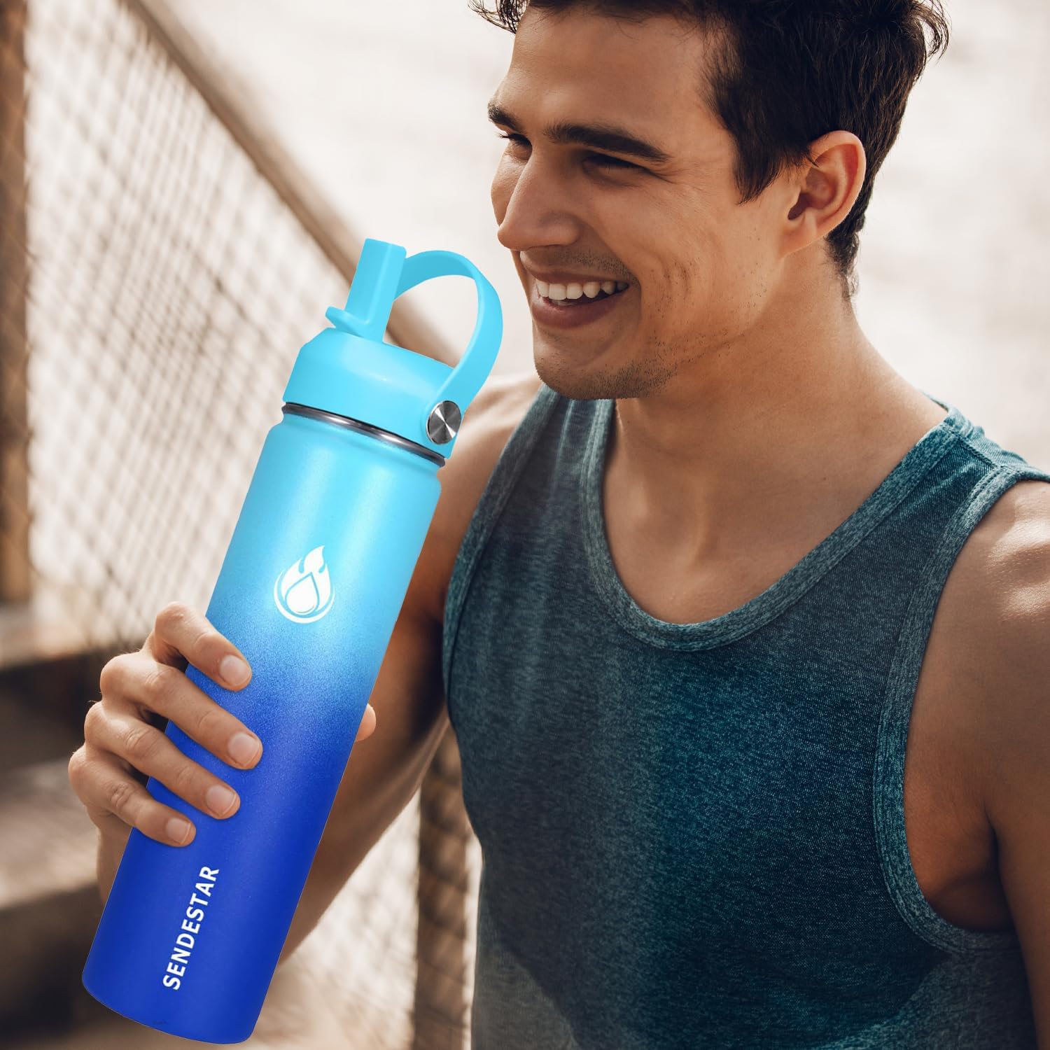 SENDESTAR Stainless Steel Wide Mouth Water Bottle 24oz Double Wall Vacuum Insulated Leak Proof Bottle with New Flex Straw Lid & Spout Lid XIN-MC-0750-1 - Image 5