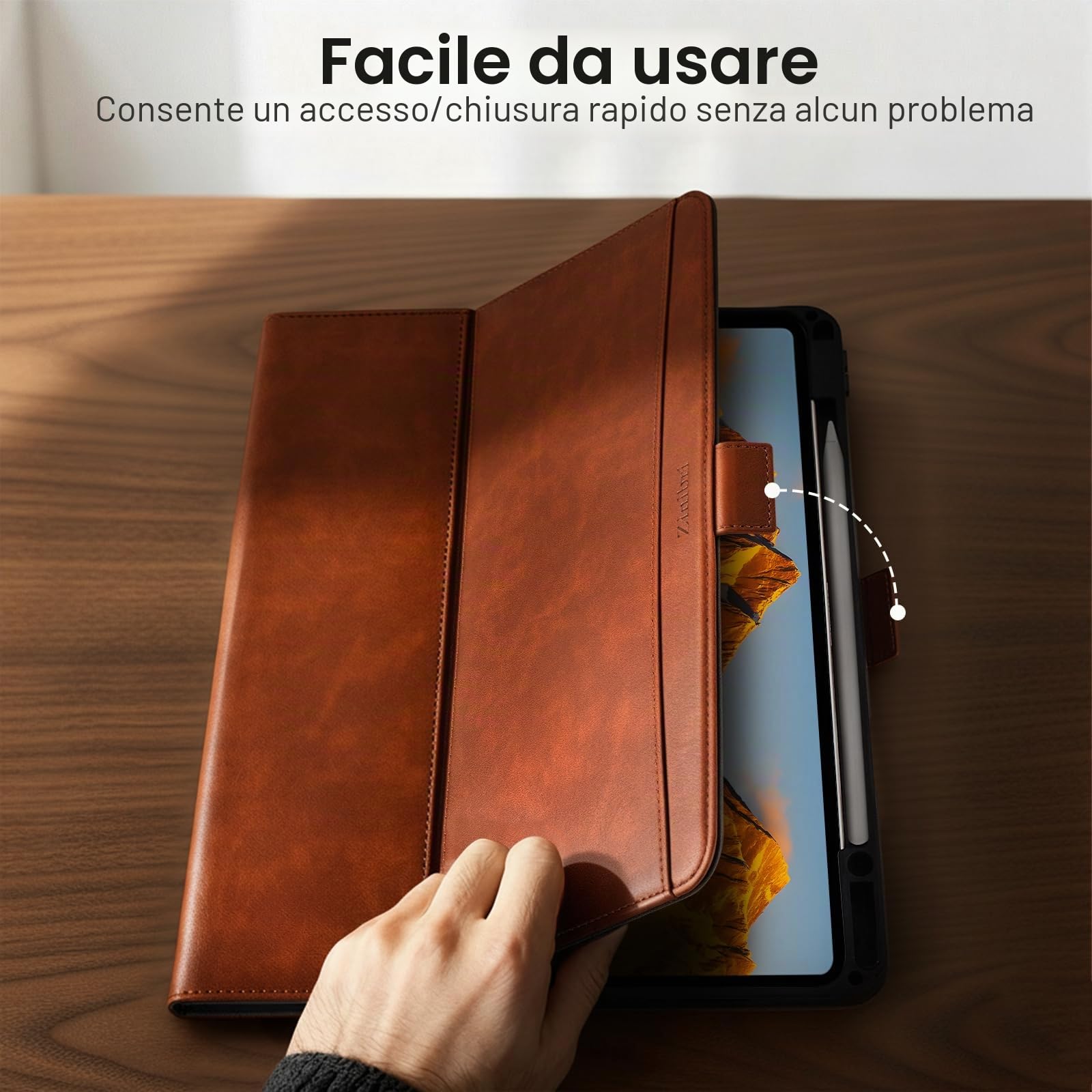 Custodia Per IPad Air 13” M3 2025 / M2 2024 – Pelle PU, Multi-Angolo, Portapenna, Tasca, Cinghia Da Polso, Chiusura Magnetica, Nero - 3