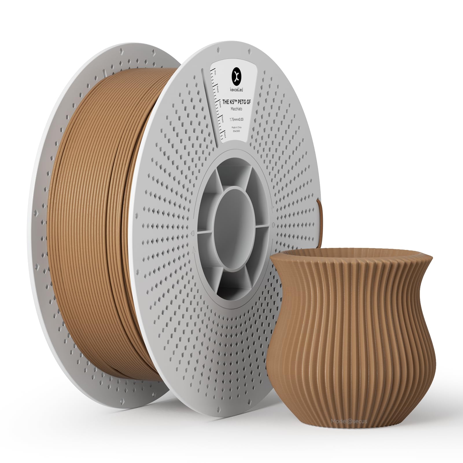 kexcelled PETG z Włókna Szklanego Filament do Drukarek 3D 1,75 mm +/- 0,03 mm, Odporność na Niskie Temperatury, Kompatybilne z Większością Drukarek FDM, Szpula 1 kg (2,2 lbs), Macchiato