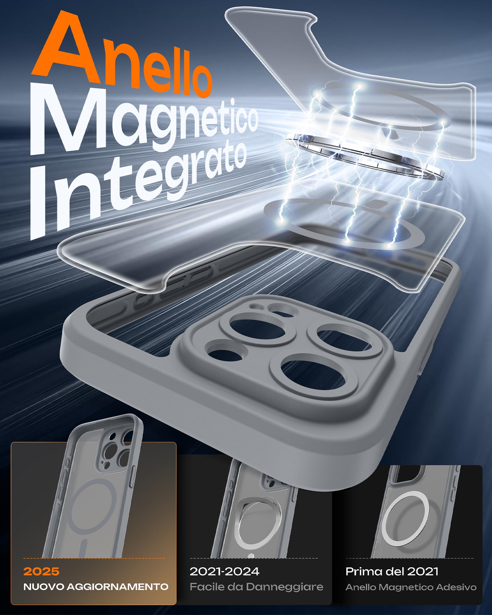 TOCOL Cover Magnetica per iPhone 15 Pro 6,1 Pollic, Compatibile con MagSafe, Protezione Fotocamera Integrata, Custodia Antiurto Traslucida Opaca, Titanio Grigio