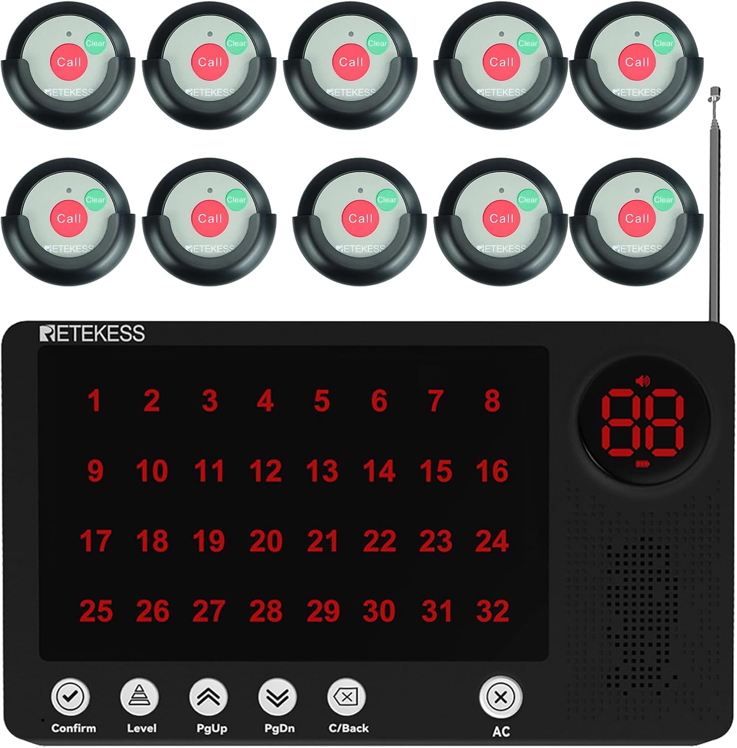 Retekess TH107 Wireless Caregiver Pager, Nurse Call System, Delete Call, Timeout Alert, 10 Caregiver Call Buttons for Clinic,Medical Center,Hospital,Nursing Home