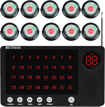 Retekess TH107 Wireless Caregiver Pager, Nurse Call System, Delete Call, Timeout Alert, 10 Caregiver Call Buttons for Clinic,Medical Center,Hospital,Nursing Home