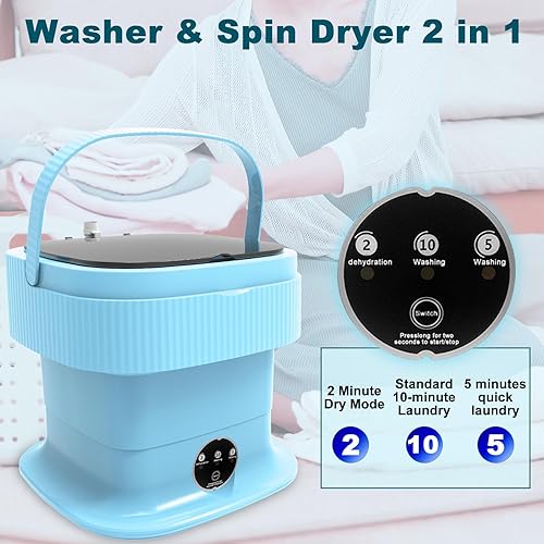 Miniatura 5 de Lavadora portátil, mini lavadora plegable de 16 litros y secadora de centrifugado, lavadora compacta plegable, pequeña lavadora de lavandería