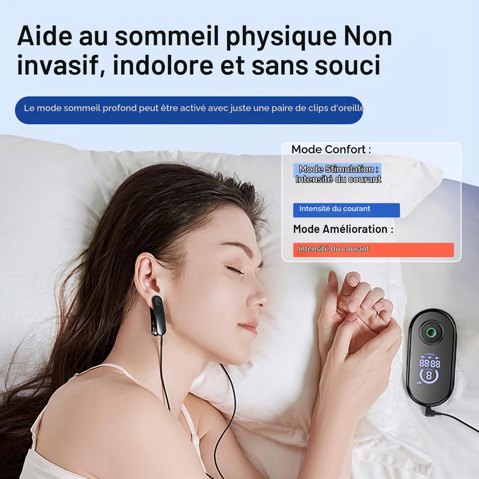 Roadtime Appareil d'aide au Sommeil,Appareil de Stimulation du Nerf Vague | Avancé d'oreille Micro Courant avec Clips,3 Modes 9 Vitesses Aide au Sommeil,,CES Réduit L'anxiété soulage la fatigue