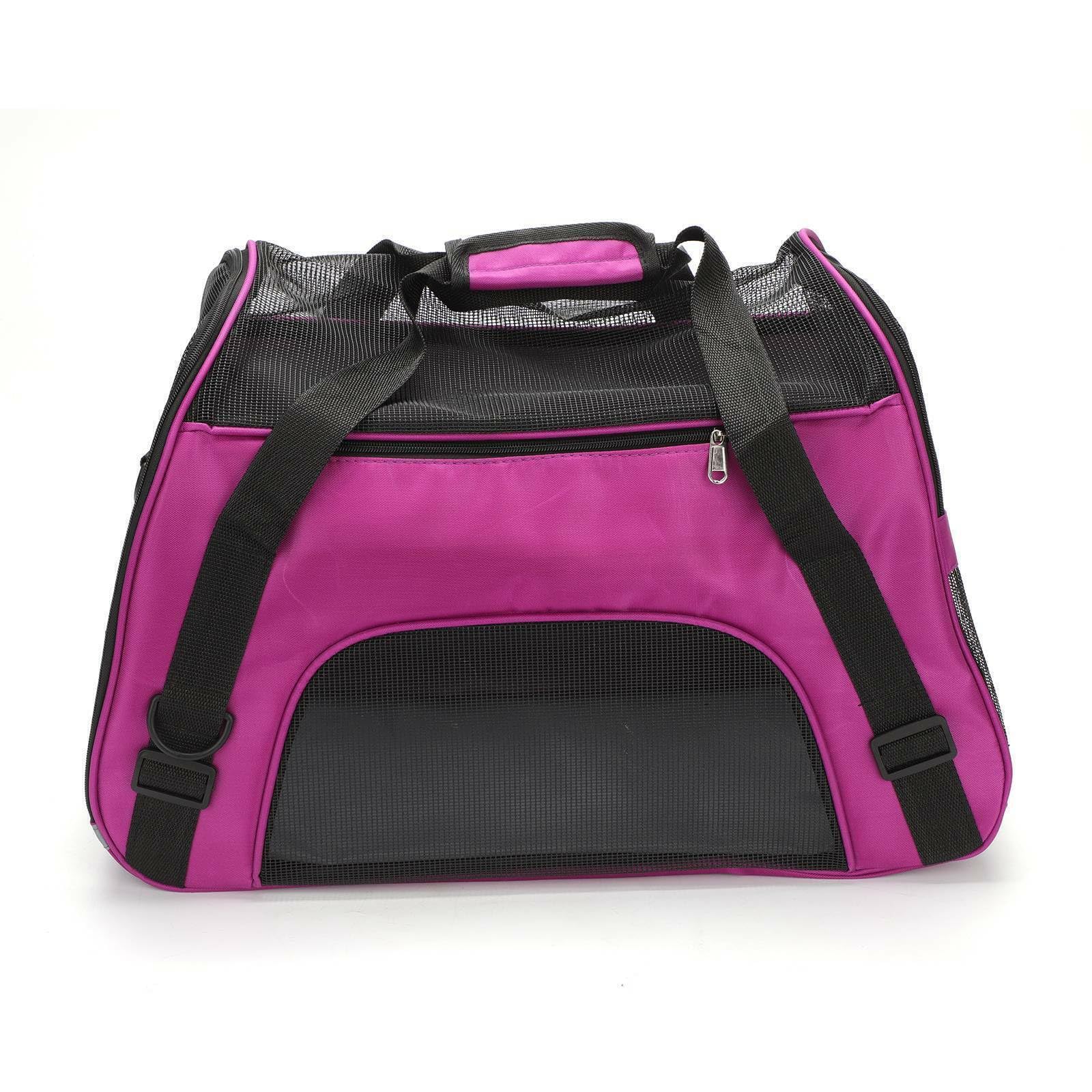 Expandable Foldable Pet Travel Carrier 55x34x25cm Oxford Cloth Breathable Mesh Cat Puppy Bag Multi Carry Straps Safety Clip Soft Transport Tote for Small Kittens Dogs Vet Car Trips (Purple)