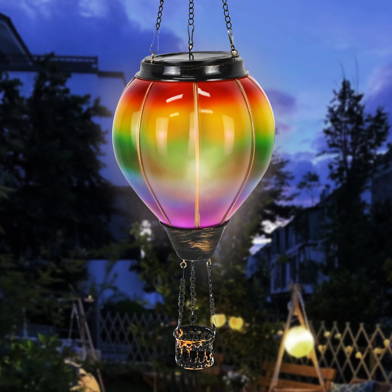 Joellfuner Heißluftballon Solar, Heißluftballon Deko Garten, Ballon Solarleuchten, LED Solarlampen für Außen, Solarlampe zum Aufhängen, Gartendeko für Draußen Wetterfest, Flammeneffekt (Schillernd)