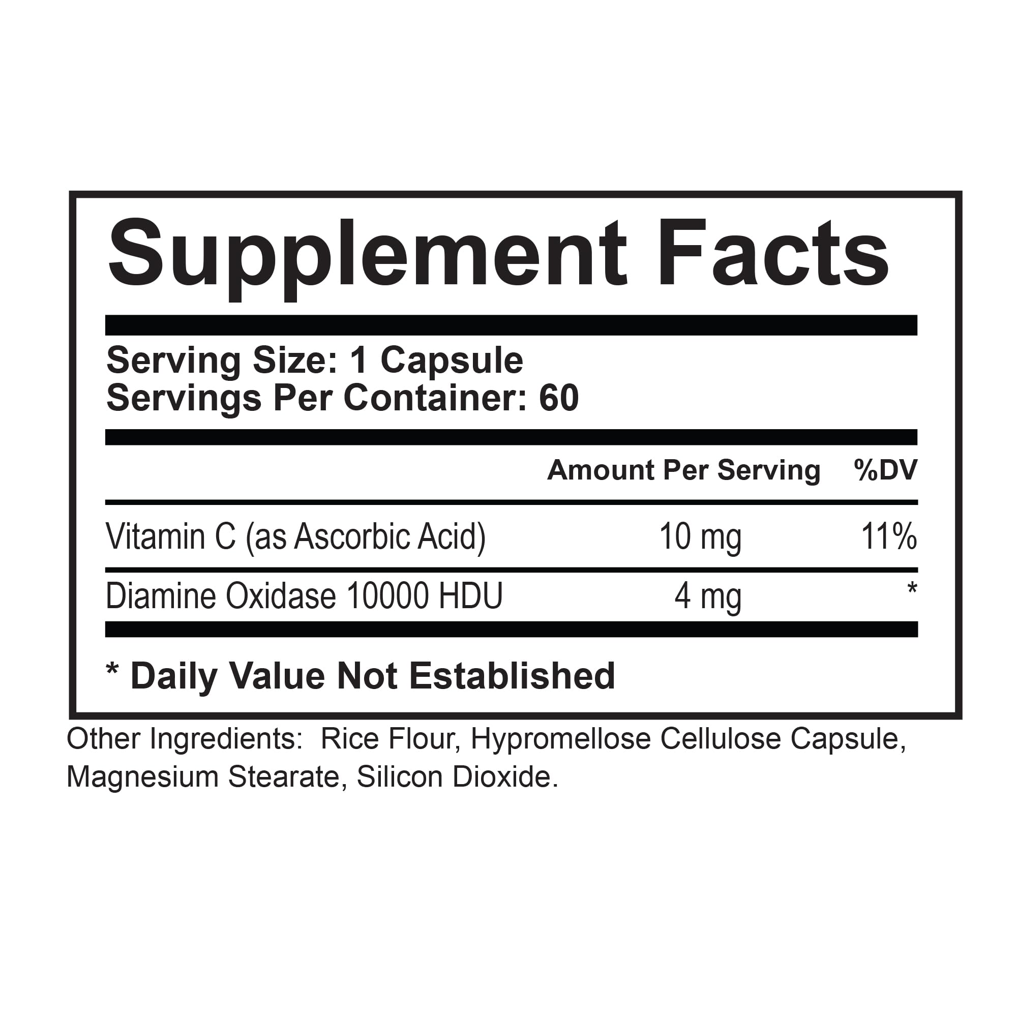 DAO Supplements Histamine Blocker – DAO Enzyme + Diamine Oxidase & Vitamin C for Gut Health & Food Support – 60 Servings - 1 Capsule Before Meals for Histamine Intolerance