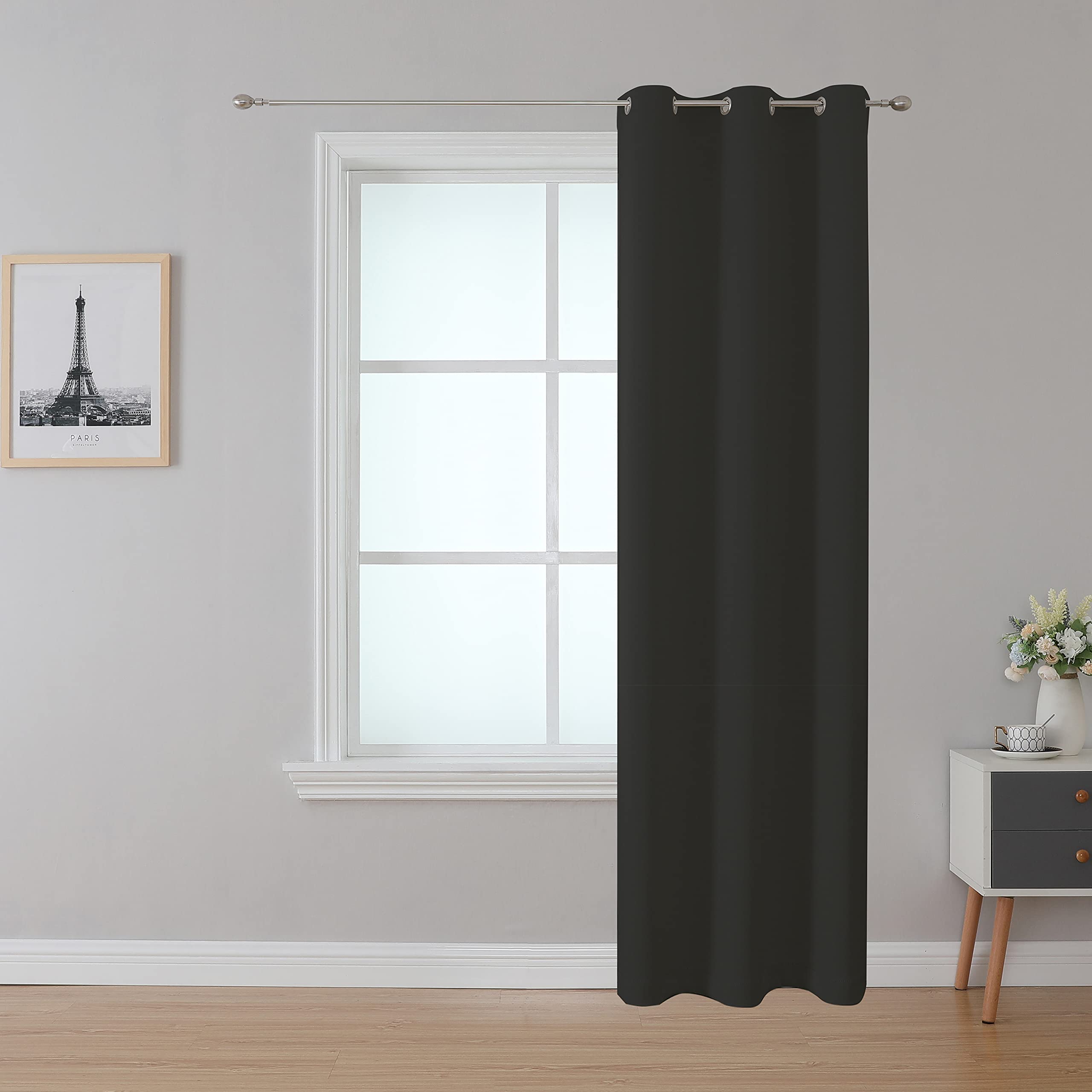 Upcortinassi Fire Retardant Blackout Curtain, Grommet Top, NFPA 701 Certified Flame Resistant for Classroom/Dorm Room, 1 Panel, Black, 42x84 Inch