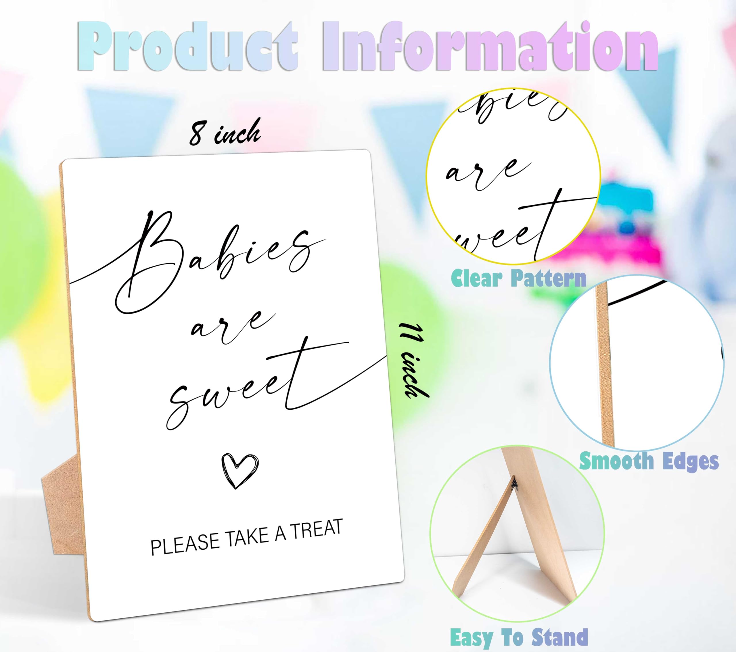 Minimalistyczny znak na stolik na baby shower, 'Babies Are Sweet Please Take a Treat', 1 drewniany znak stołowy ze stojakiem, nowoczesne artykuły na baby shower, dekoracje imprezowe ujawniające płeć