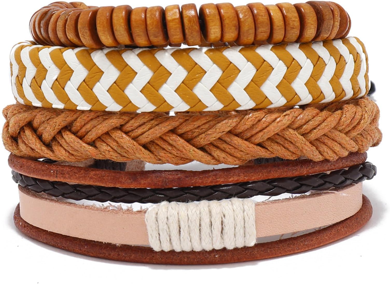 AcreceanMulti-layer Bohemian Surf Friendship Leather Bracelet, Leather Bracelet for Men Women Adjustable Handmade Braided Rope Multilayer Wrap Charm Cuff Bracelet Jewelry Gift