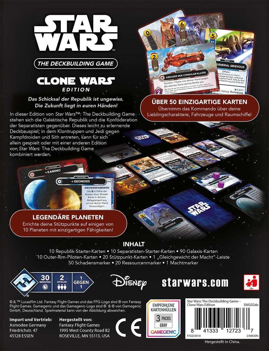 Fantasy Flight Games, Star Wars The Deckbuilding Game – Clone Wars Edition Jeu de Cartes 2 Joueurs à partir de 12 Ans et Plus 30 Minutes en Allemand Multicolore