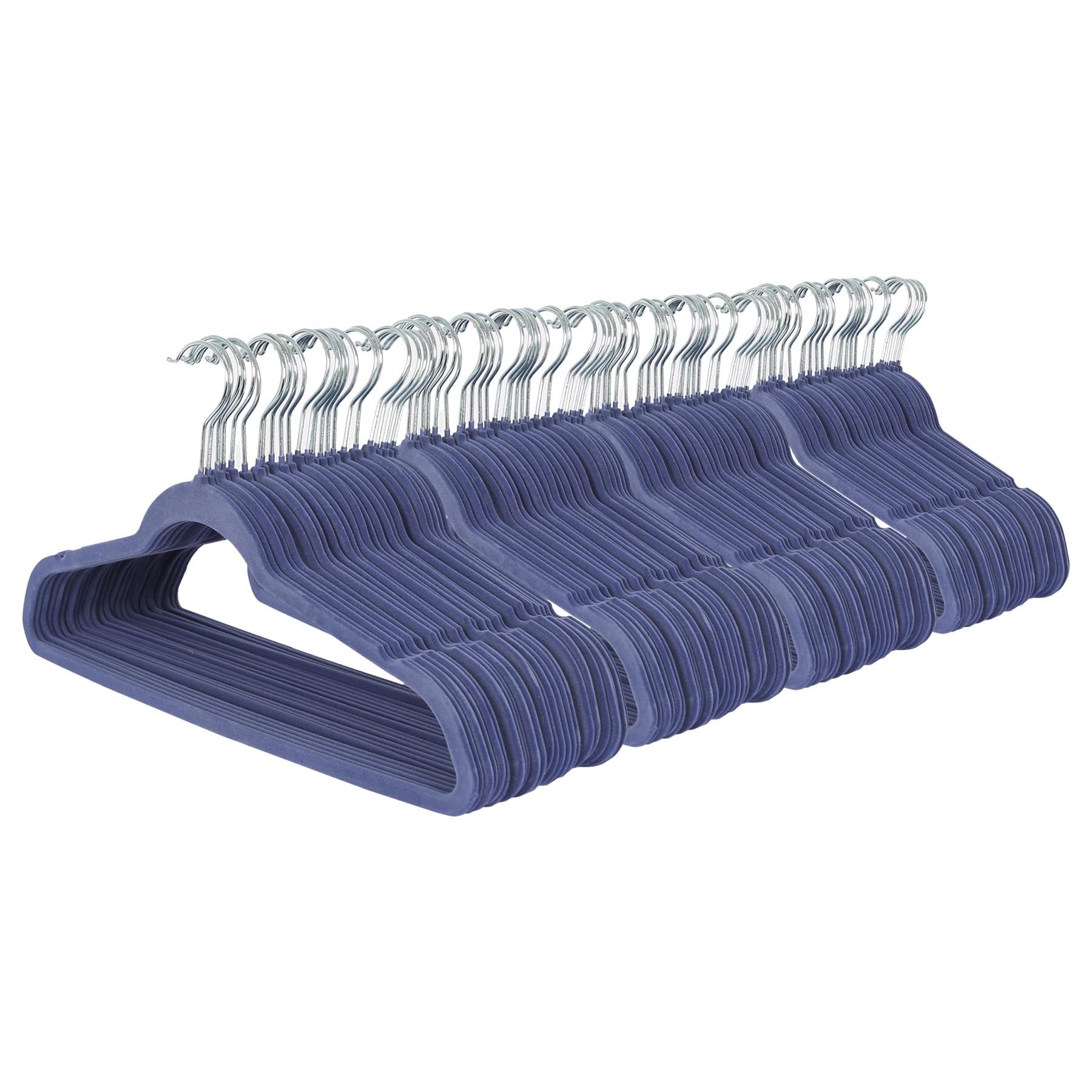 Harbour Housewares Blue Velvet Hangers - 100X - Non-Slip Coat Hangers With Trouser Bar Clothes Bar 360 Degree Swivel Hook Wardrobe Organiser For Suit & Shirt, Trouser 45Cm