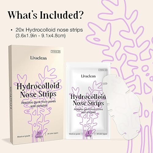 Miniatura 2 de LivaClean Tiras de poros nasales de 20 CT  Parche de espinillas de nariz y parches hidrocoloides para espinillas, aceite y poros obstruidos  Tiras