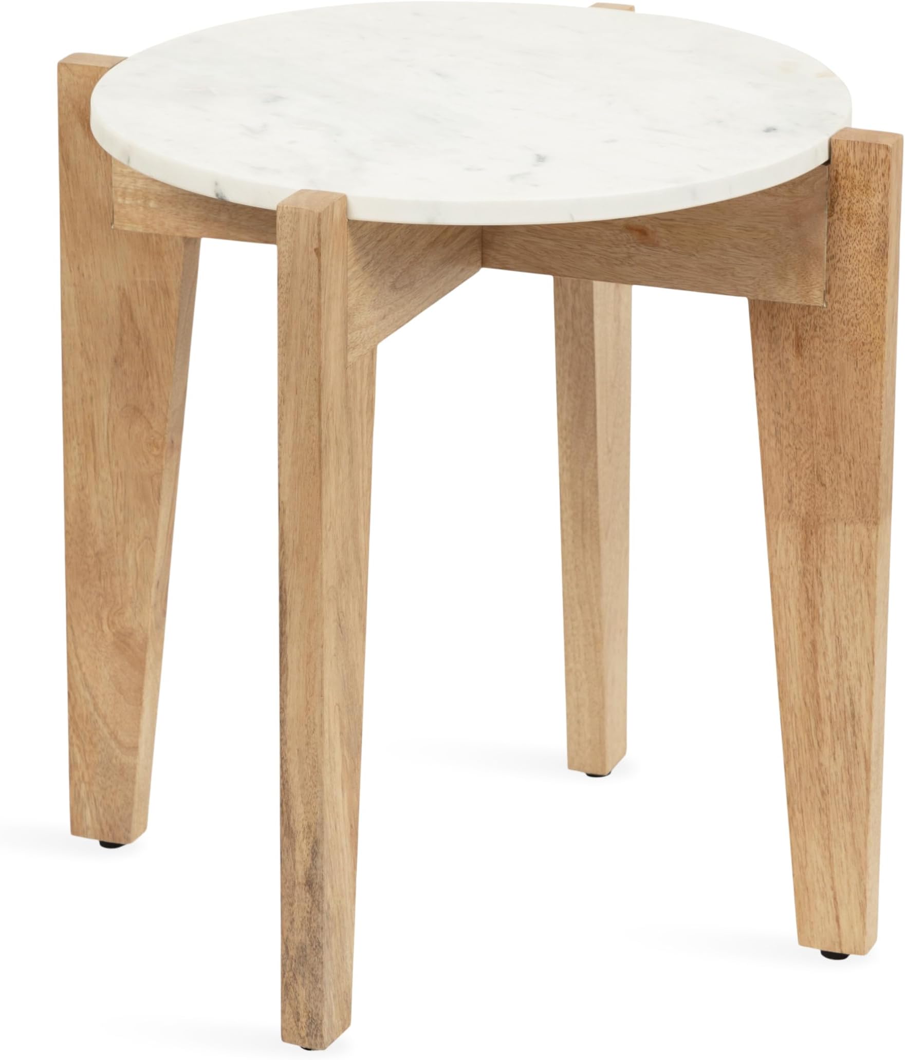 Kate and Laurel Icelyn Modern Marble Side Table, 19 x 19 x 19, White and Natural Wood, Living Room End Table for Use as Bedroom Nightstand or Large Indoor Plant Stand