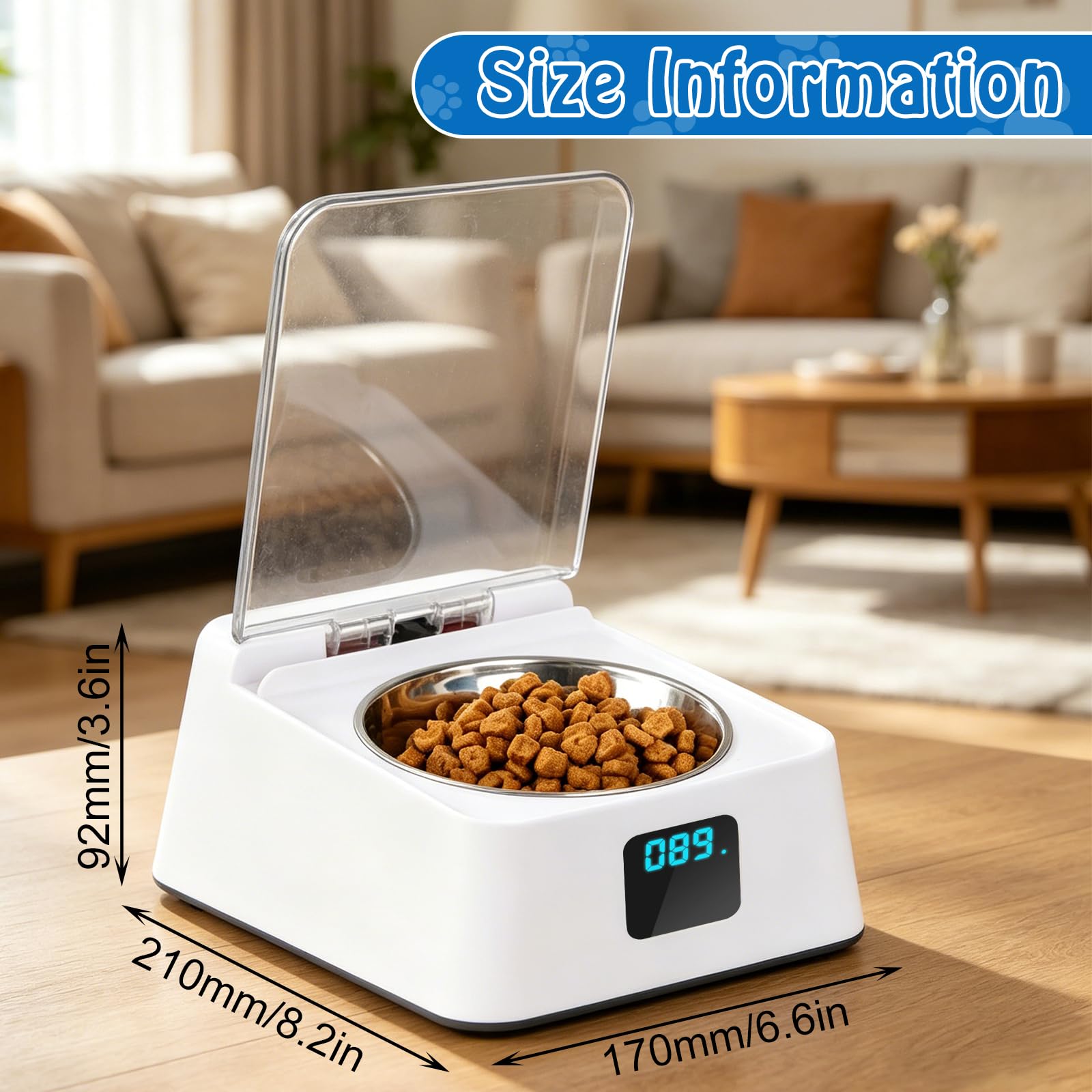Gamelle intelligente - 350 ml - 210 x 170 x 92 mm - Distributeur automatique de nourriture humide pour chat - Avec couvercle - Induction infrarouge pour la maison et les animaux - Noir et blanc