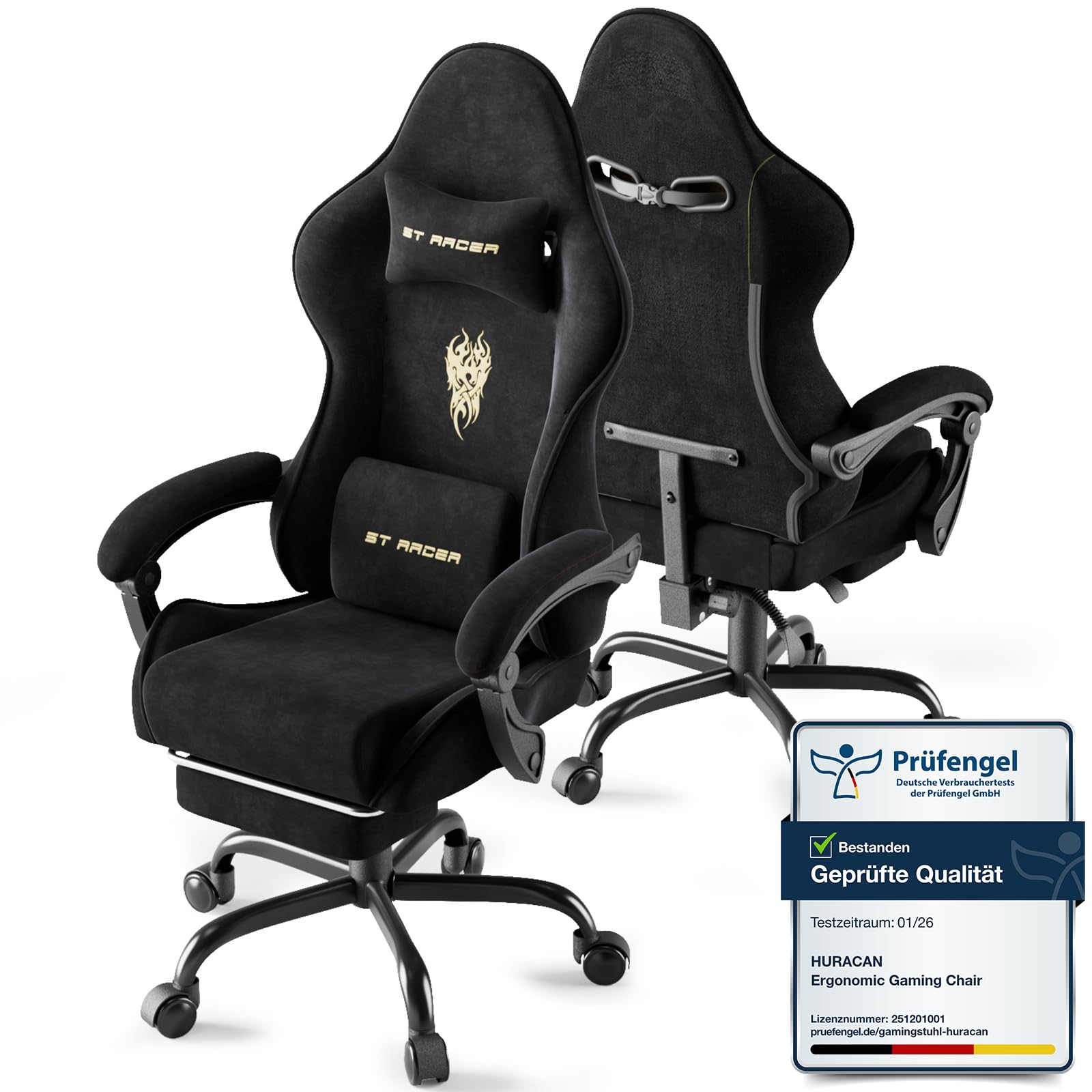Huracan Silla de gaming con función de masaje, Silla Gamer con reposapiés, reposacabezas y cojÃn lumbar de masaje, reposabrazos combinado, poltrona da gaming ergonómica para videojuegos YouTube, Negro