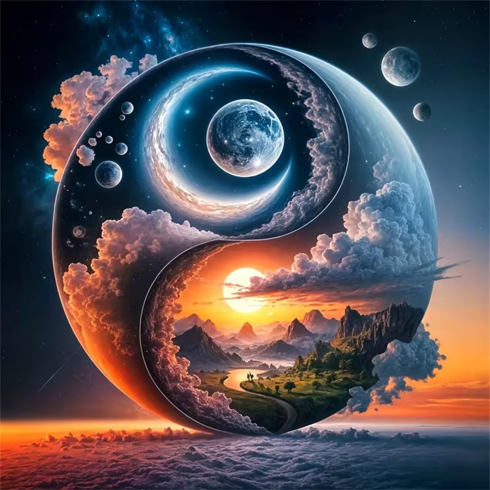 Diamond Painting Paesaggio cosmico di Taiji,Diamond Painting Kit Completo,5D Fai Da Te Adulti Strass Ricamo a Punto Croce per Soggiorno Camera da Letto Decorazione da Parete Punta quadrata 95x95cm