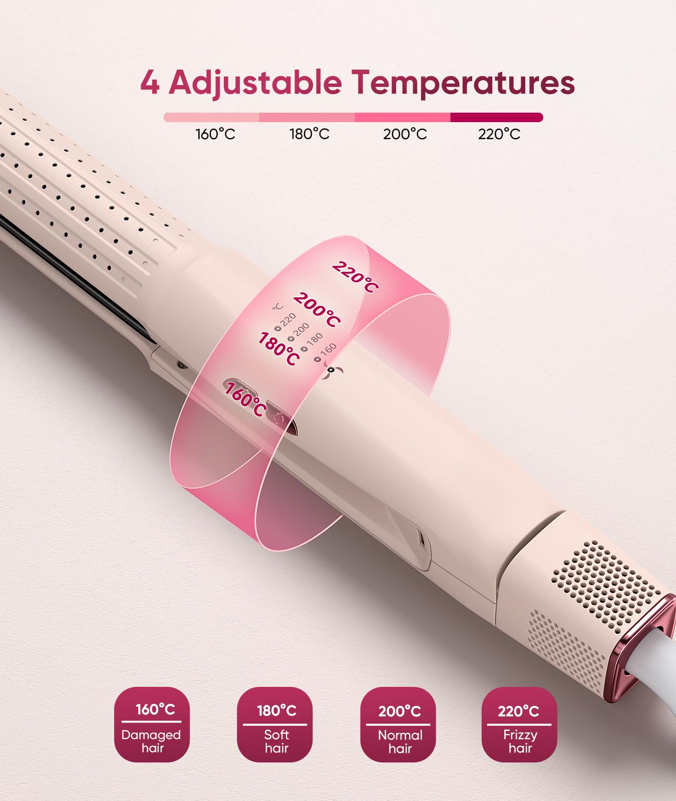 2 in 1 Glätteisen Locken und Glätten,Haarglätter Lockenstab,4 Temperaturstufen (160°C-220°C),360°Kaltluftfunktion,Negativ-Lonen-Beschichtung,für alle Haartypen,Stärkeres Haar,Mehr Glanz