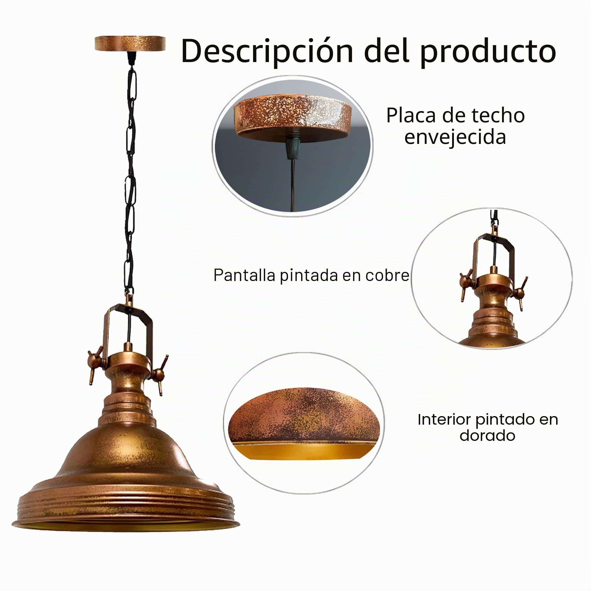 bamyum Ulmete Vintage Metal Lámpara de Techo Antik 30 cm de Diámetro Bombilla E27 Retro Colgante