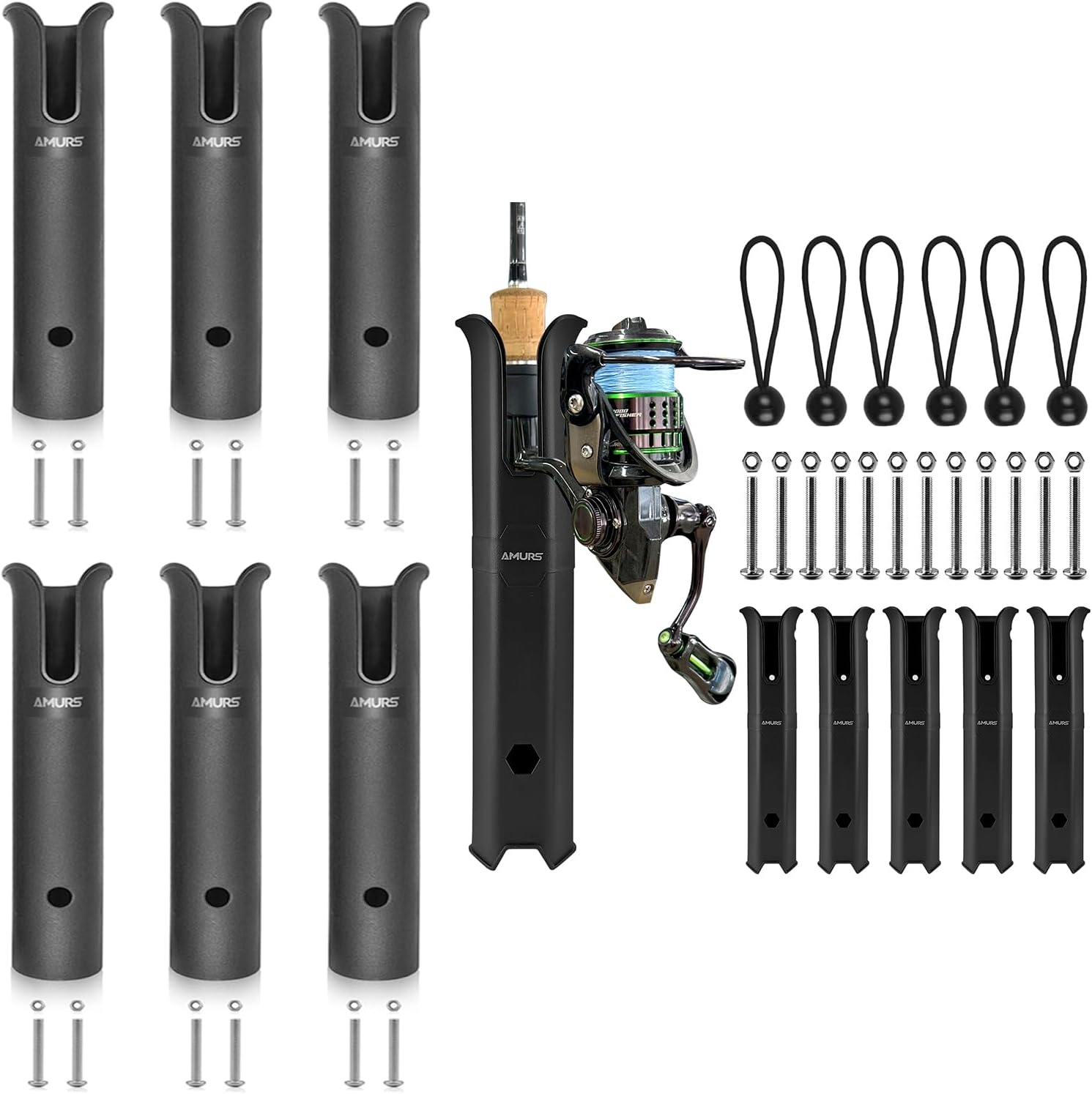 12Pcs Tube Fishing Rod Holder Black Plastic Fishing Pole Holder with Screws for Fishing Boat Garage Boat Cooler Trailer