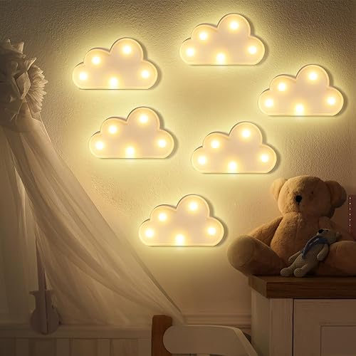 Miniatura 7 de 6 luces LED de noche de nube que se pueden colgar en la pared, luz de habitación de niños, adecuada para fiestas de cumpleaños, decoración de