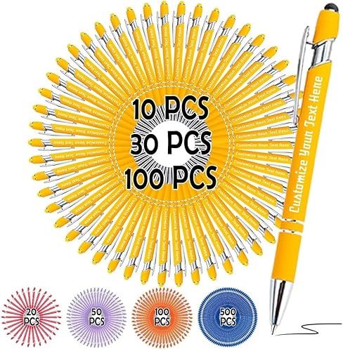Coregiftr Bolígrafos personalizados, bolígrafo grabado personalizado con punta de lápiz capacitivo, bolígrafo de tinta retráctil personalizado para