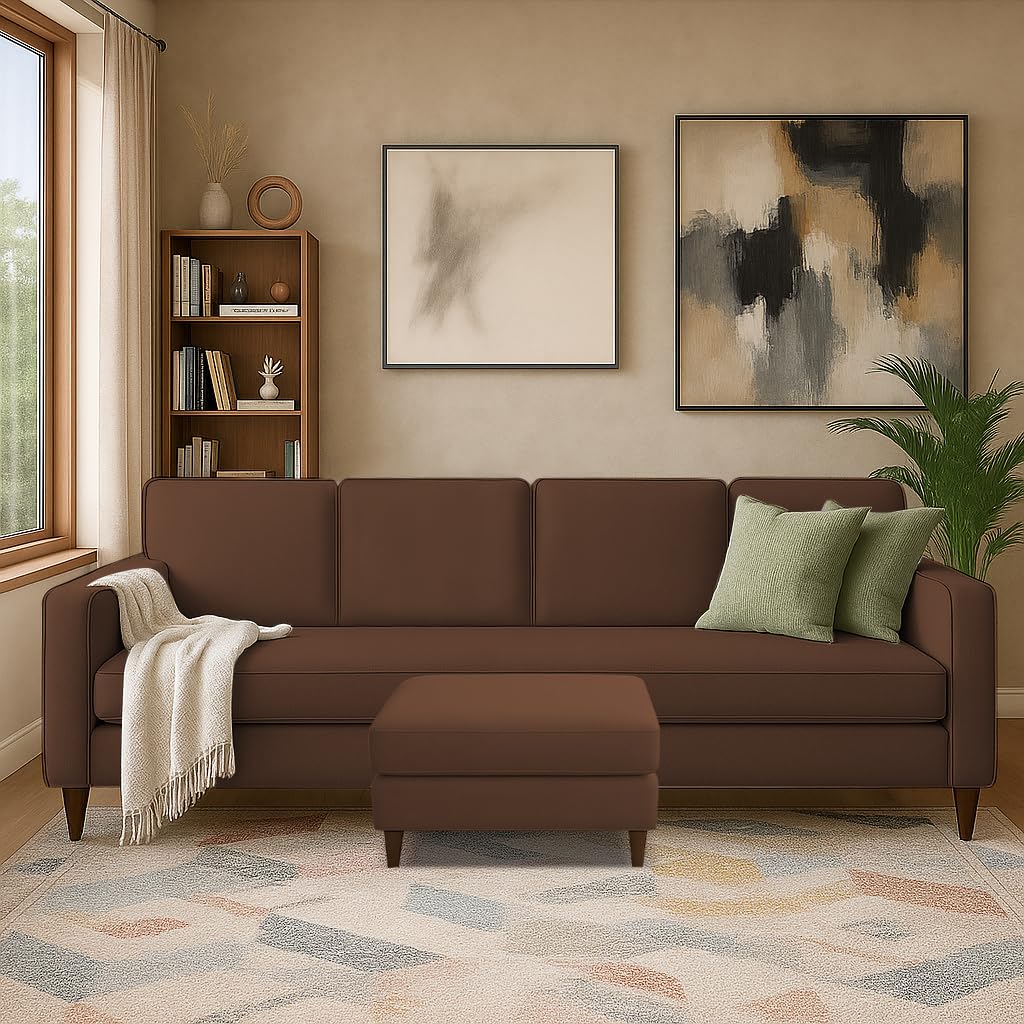 Casaliving Conva 5 Seater Sofa Set with Ottomon for Living Room (Brown Colour Sofa) Premium Fabric Sofa for Living Room-image-33