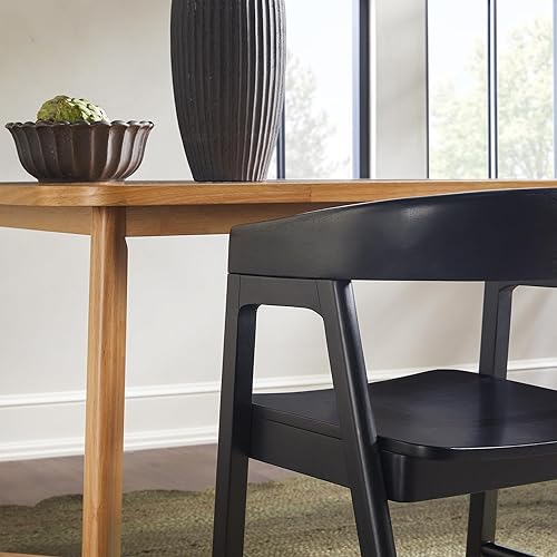 Miniatura 7 de Ezra - Silla de comedor moderna de madera maciza con respaldo redondeado, color negro (juego de 2)