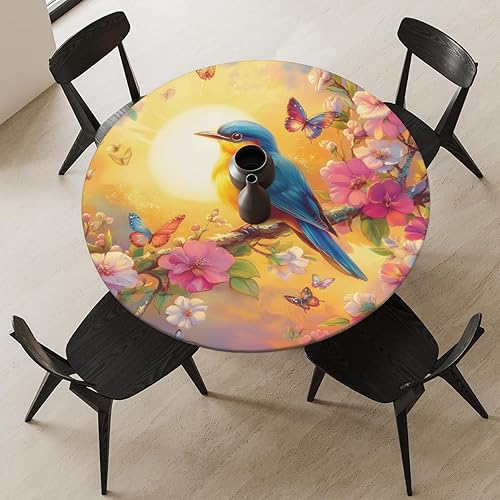 Vista 68 de cfpolar Mantel redondo ajustable de verano, hojas de palma tropical, borde elástico, mantel redondo lavable para uso en interiores y exteriores, se