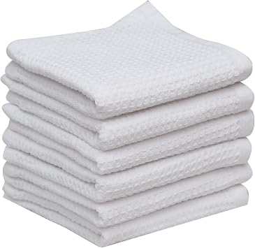 LITO Linen and Towel Premium Cotton Classic Waffle Weave Kitchen Dish Cloths, 12 x 12 Inch Ultra Absorbent and Lint-Free Dish Cloth for Kitchen, Fast Drying Dishcloths for Washing Dishes, 6 Pack White