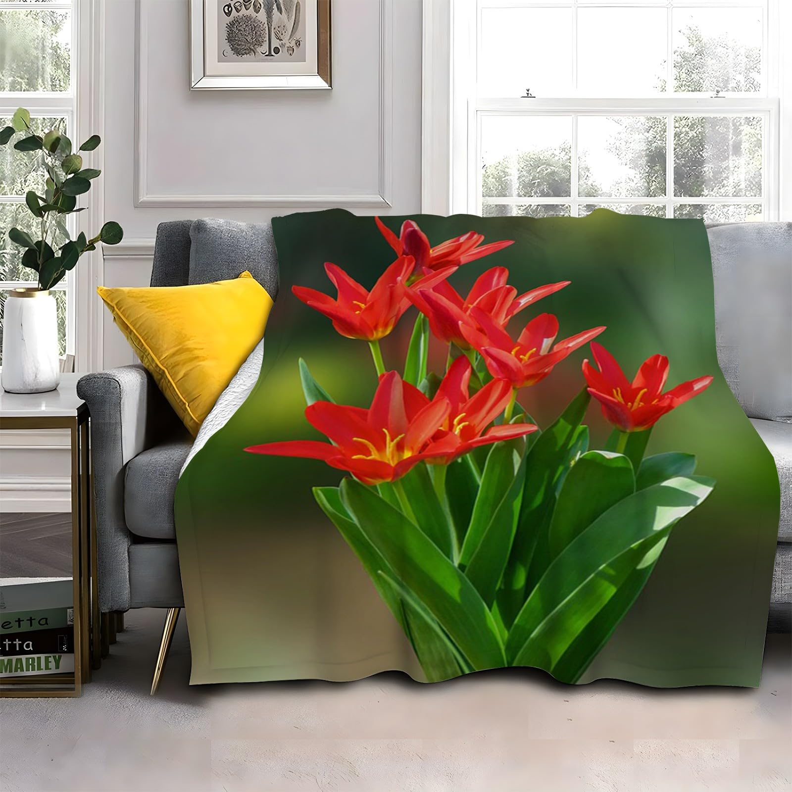 Plaid polaire tulipes rouges 140x200 cm couverture épaisse