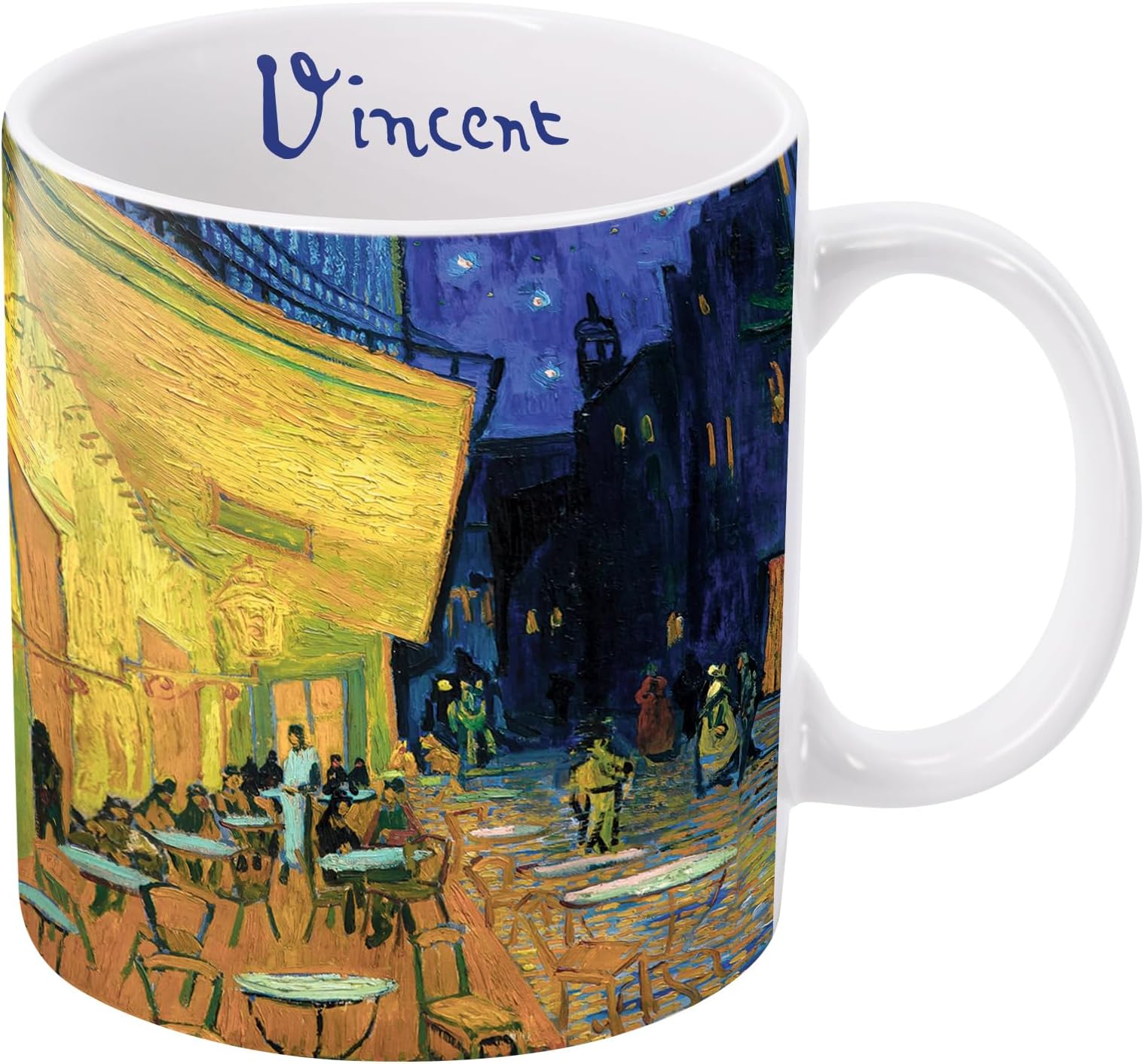 RainCaper van Gogh Large Porcelain Fine Art Coffee and Tea Mug for Home and Office, 14 Oz Dishwasher and Microwave Safe Cafe Terrace
