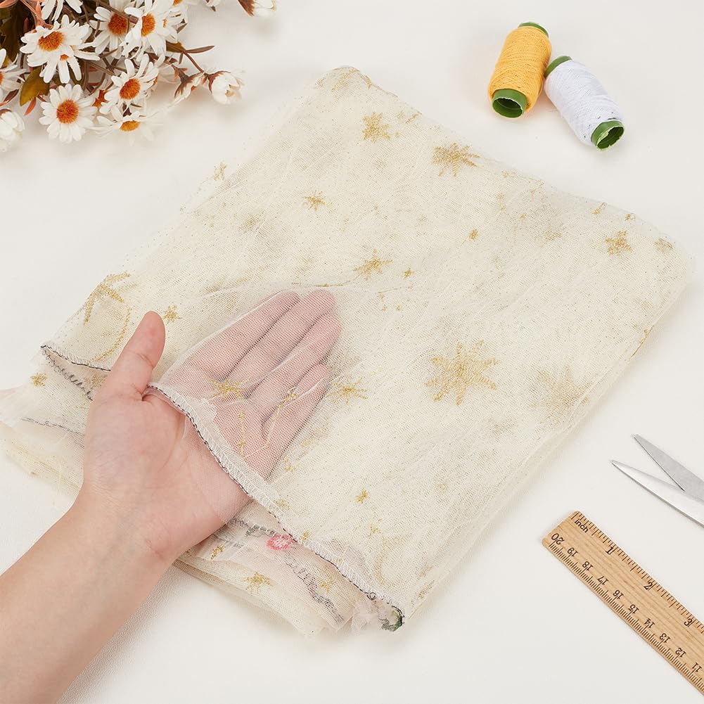 BENECREAT Tissu Tulle Pailleté Étoiles Et Lune 1.5 X 9.1 M