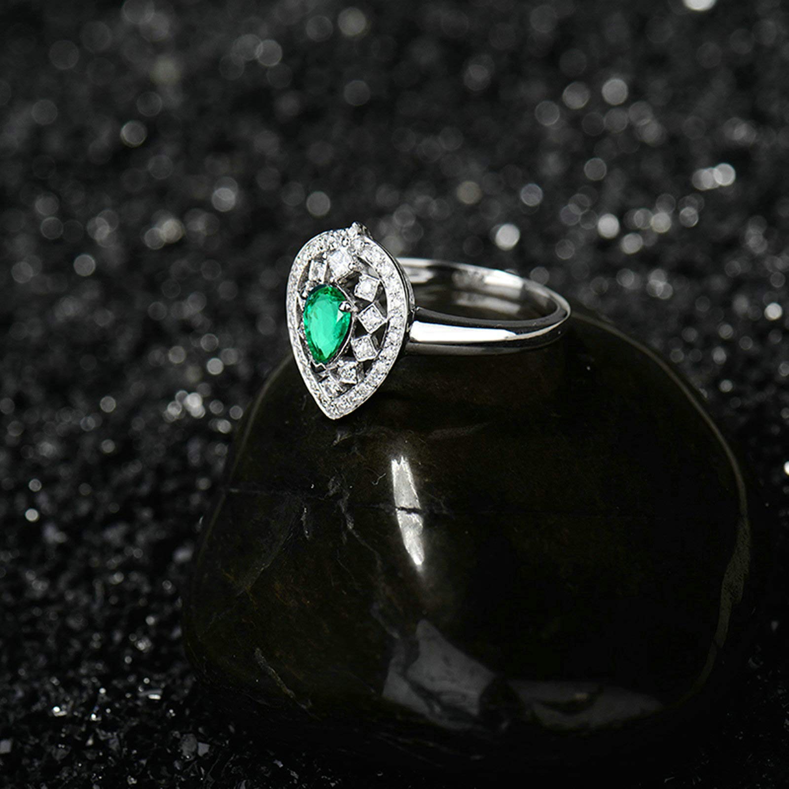 Anillo de boda de platino para mujer, talla H 1/2-V 1/2, anillos de compromiso con gota de agua con esmeralda de 0,5 quilates y moissanita de 0,26 quilates