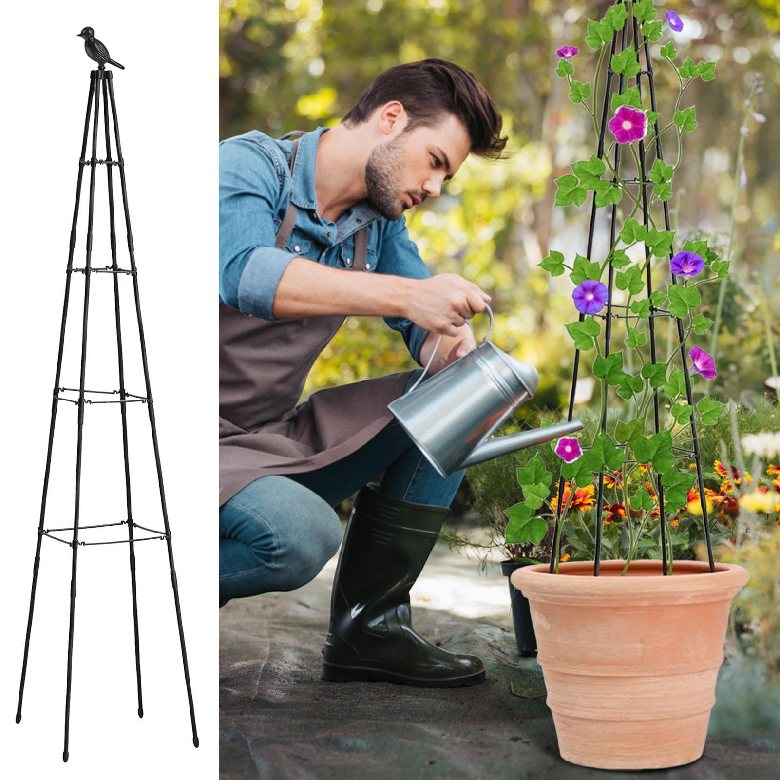 Tuteur Obélisque de Jardin Cage de Support Vertical en Métal