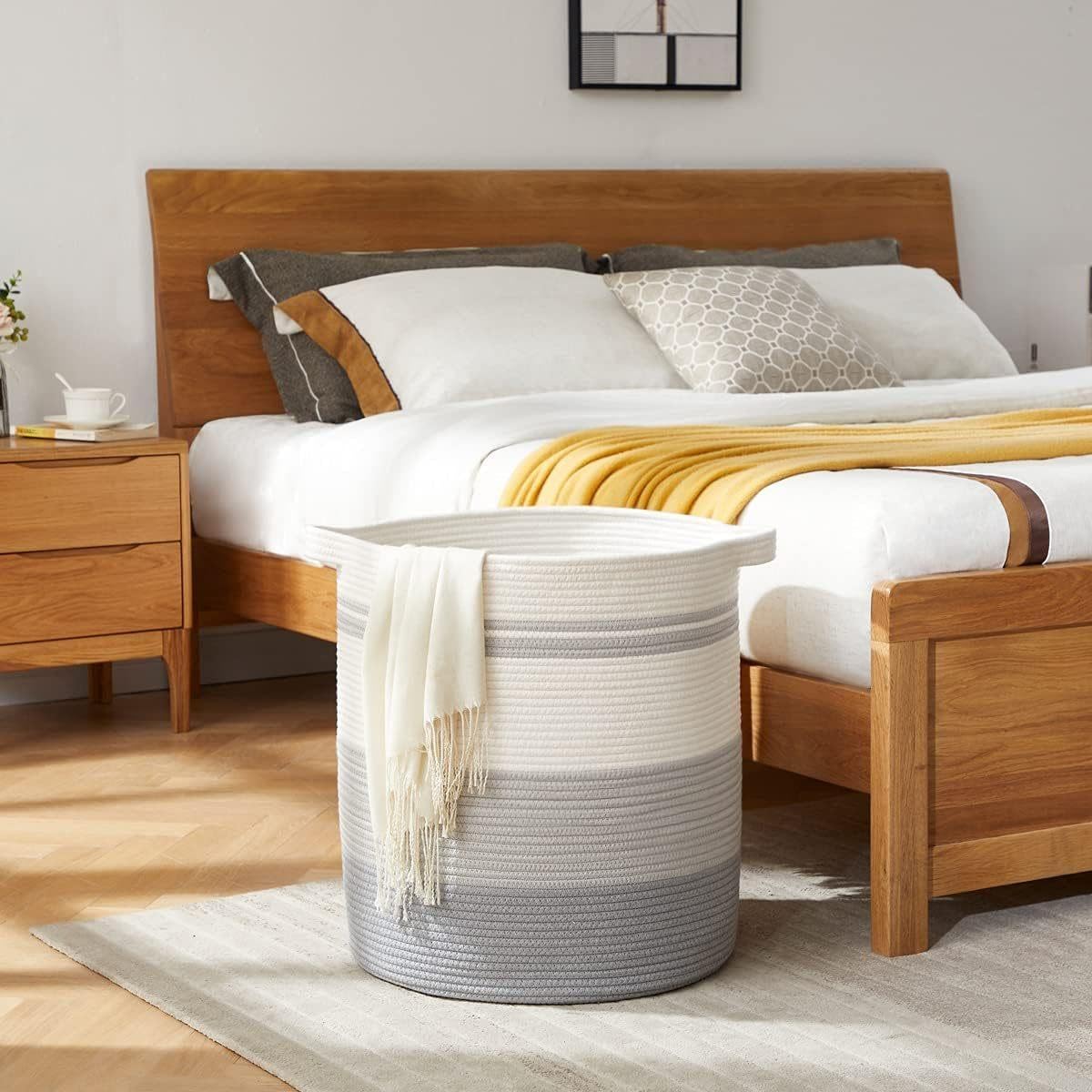 Dirty Clothes Basket with Handles, Wicker Basket for Storing Blankets, Clothes, Towels, Large Jute Laundry Basket for Bedroom, Living Room, Tall Laundry Tub 58L, Gradient Gray