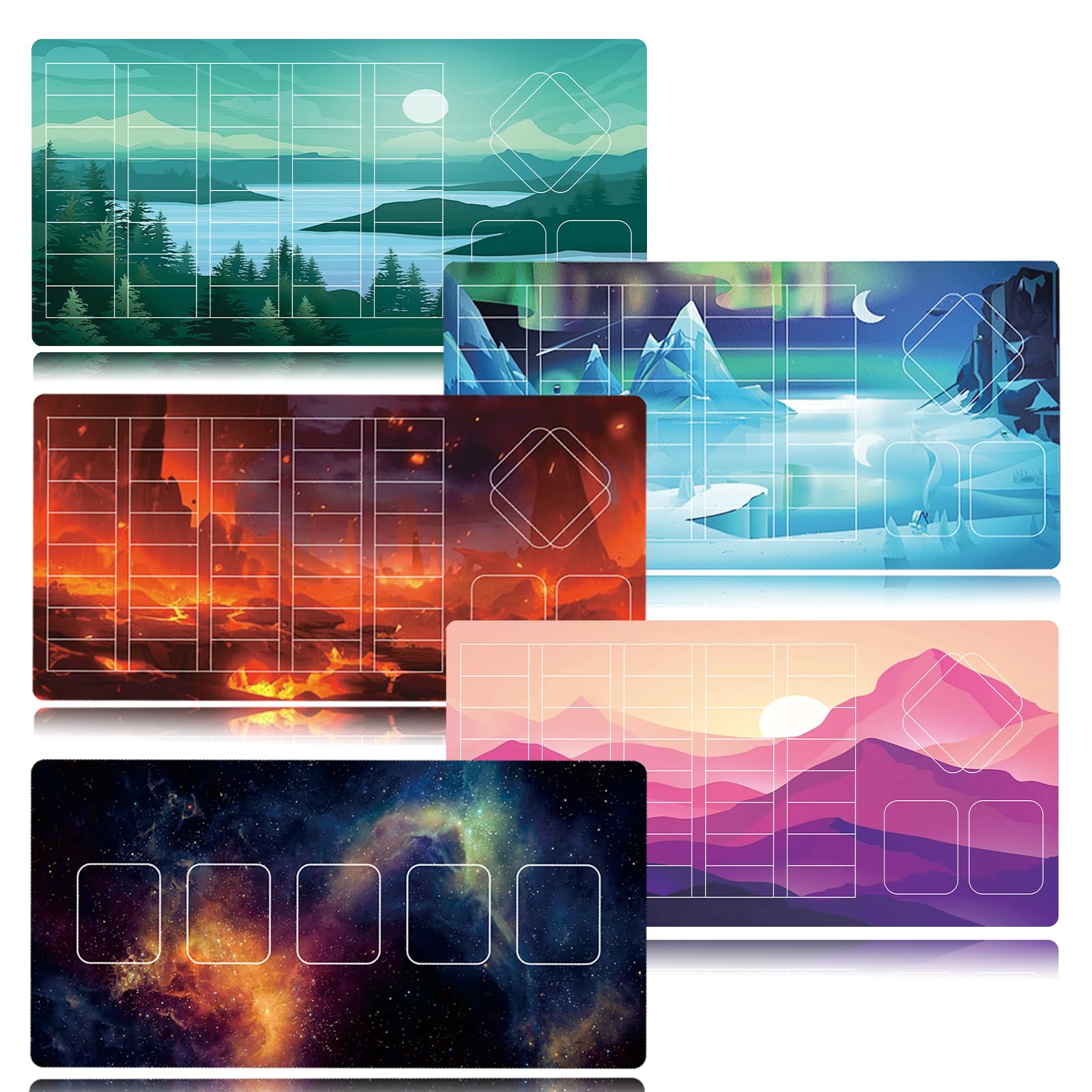 Card Game Mat, Playmats - includes 5 Unique Designs (Pack of 5) 11" x 22" (Playmats x5 (New Edition))