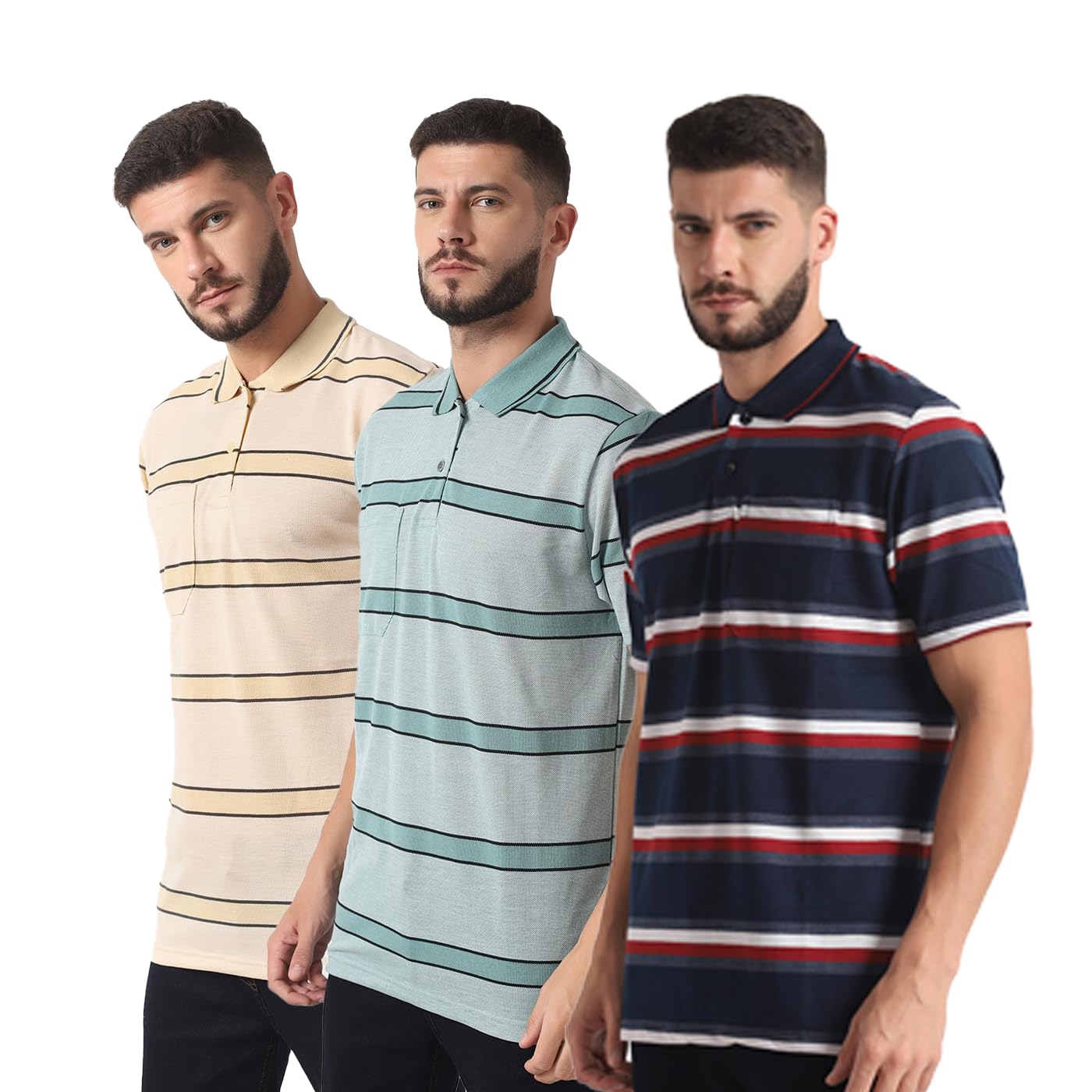 inkkr Highflay Striped Men Regular Fit Polo Neck T-Shirt Combo-picture-35