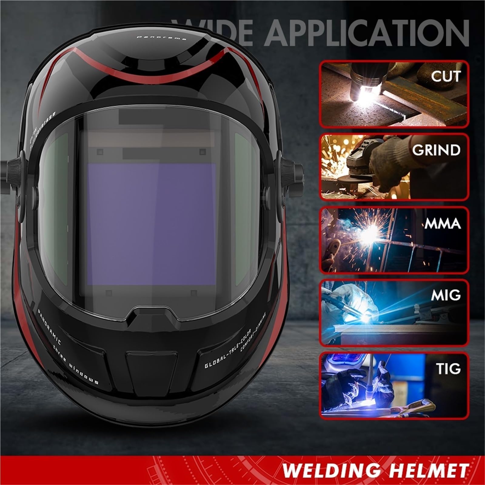 Careta Soldar, Mascara Soldar Automatica Máscara de Soldador 100 x 95 mm, Gran Vista, Casco Soldadura con oscurecimiento automático, Color Verdadero, DIN4 1/1/1/2(Black)