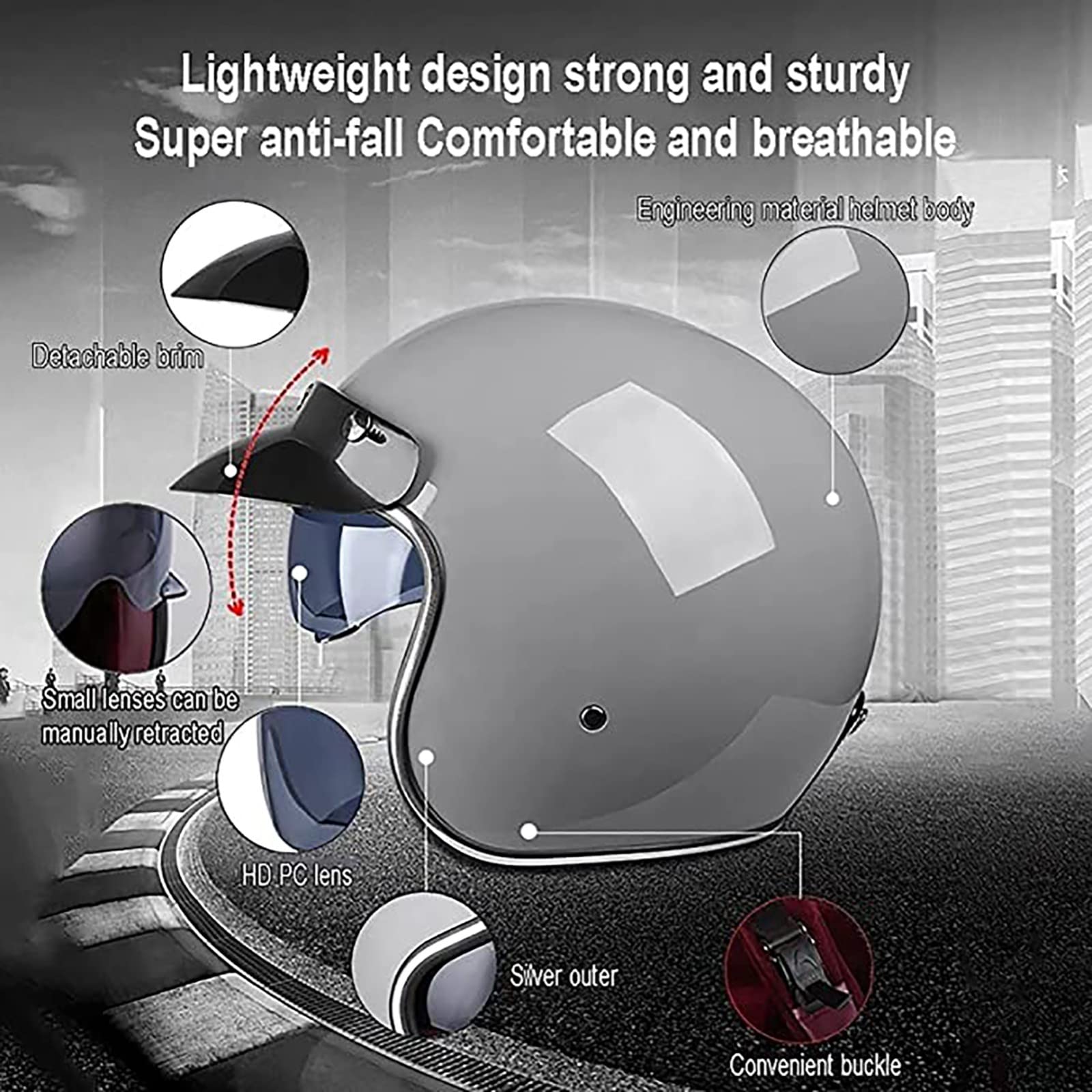 Open Face Motorcycle Bluetooth Helmet,DOT/ECE Approved Vintage Open Face Motorbike Helmet With Double Sun Visor,Crash Jet-Helmet Biker Scooter Touring Helmet For Adult Men Women (Color : B, Size : M - View #9