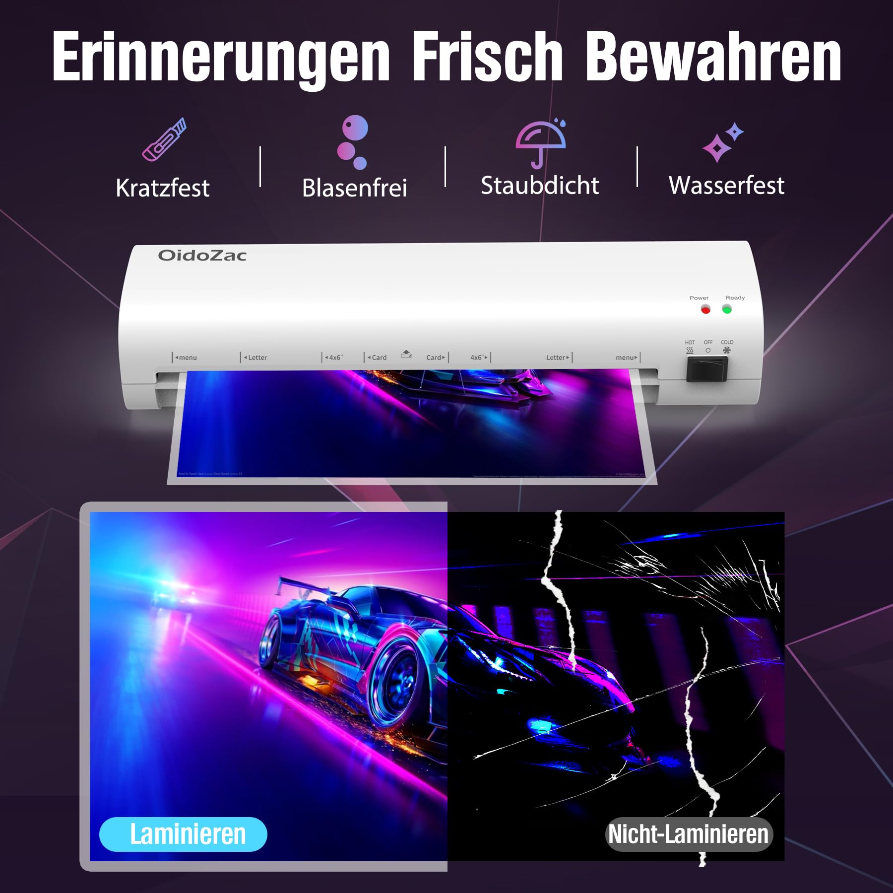 A4 Laminiergerät, 4 in 1 Heiß- und Kaltlaminierung, Laminiergerät mit 15 Laminierfolien, Eckenrunder, Papierschneider, ABS-Funktion Anti-Stau, 80-125 Mic, für Büro, Schule, Zuhause-Weiß