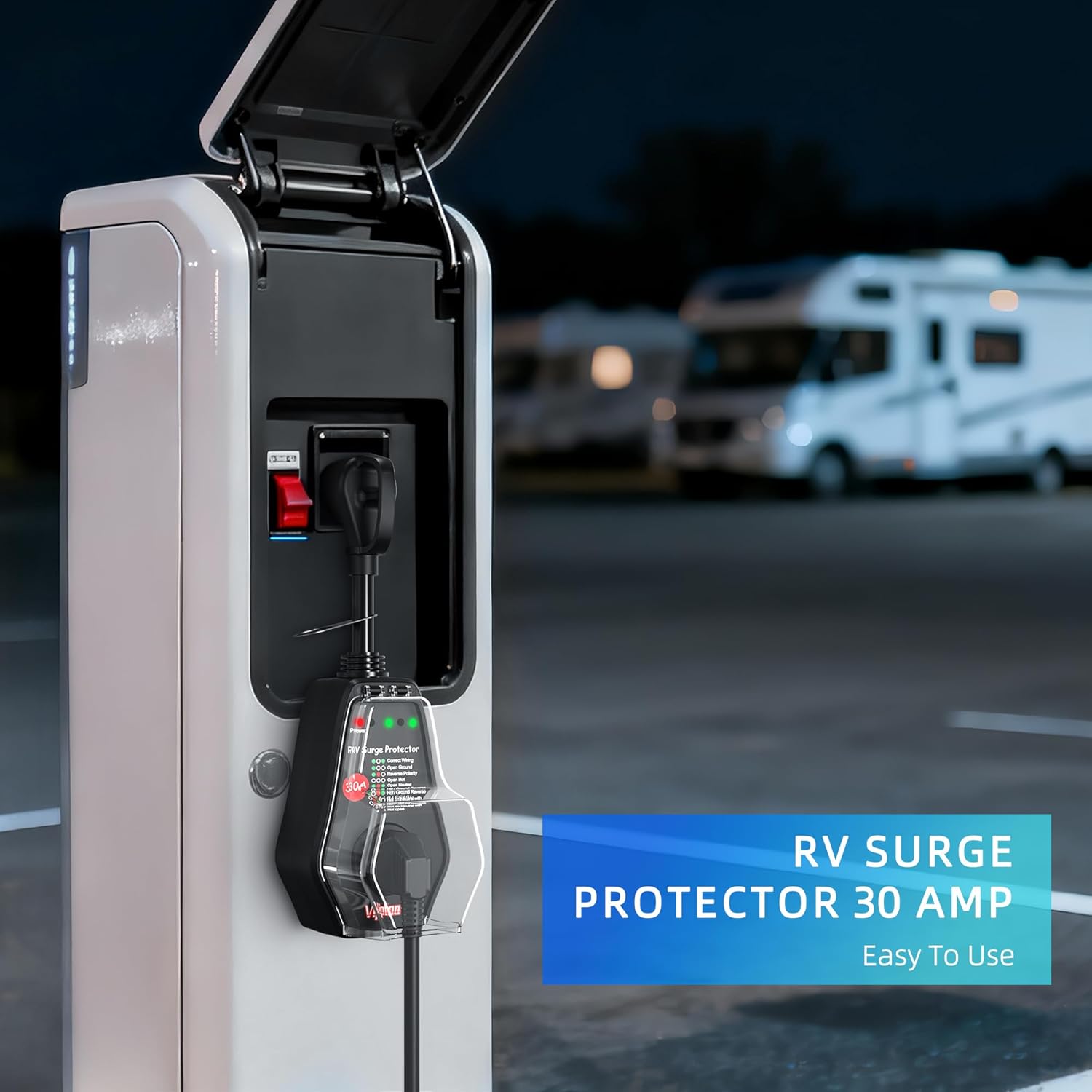 30A RV Surge Protector with Replaceable Module & Extra Module, 10000J Circuit Analyzer for Camper & Trailer Power Plug, IP65 Waterproof with Oversized Cover (30 Amp 10000J)