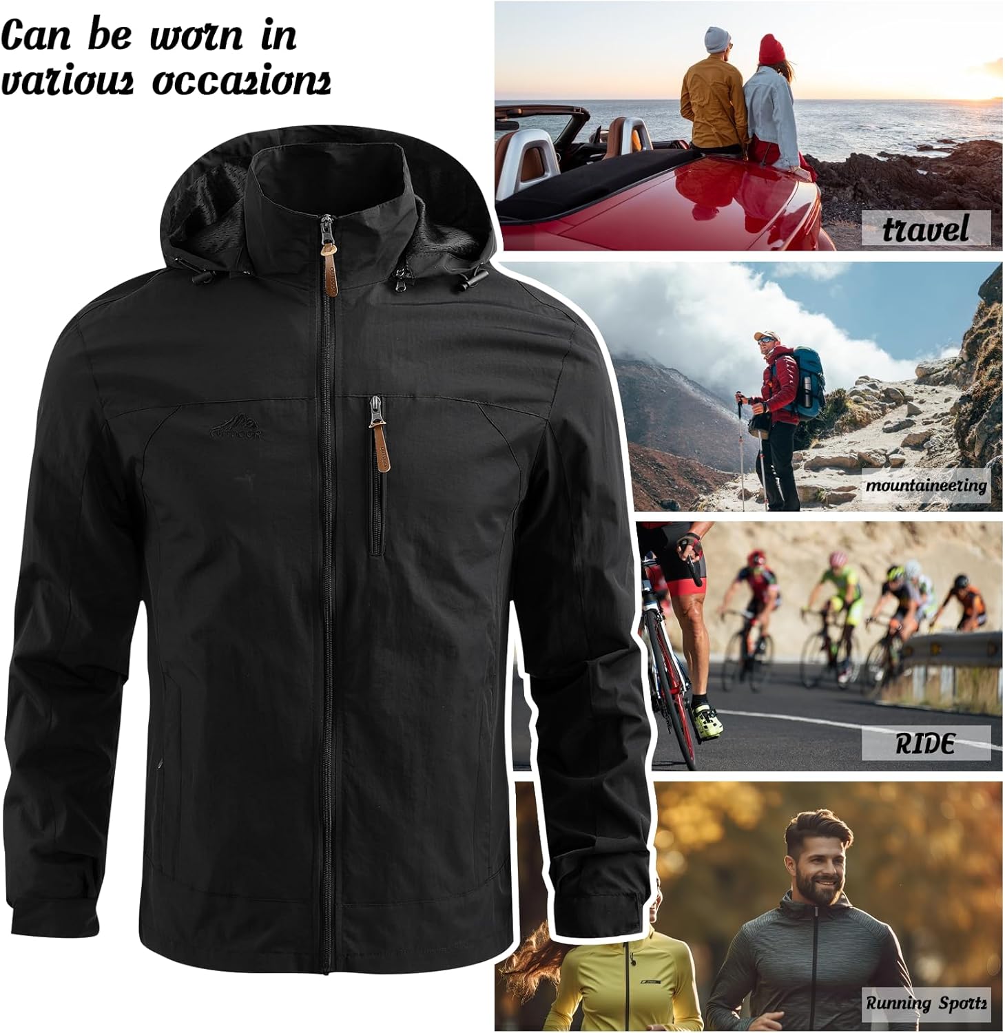 Personalized Men's Waterproof Raincoat Custom Lightweight Hooded Jacket Hiking Coat Softshell Windbreaker