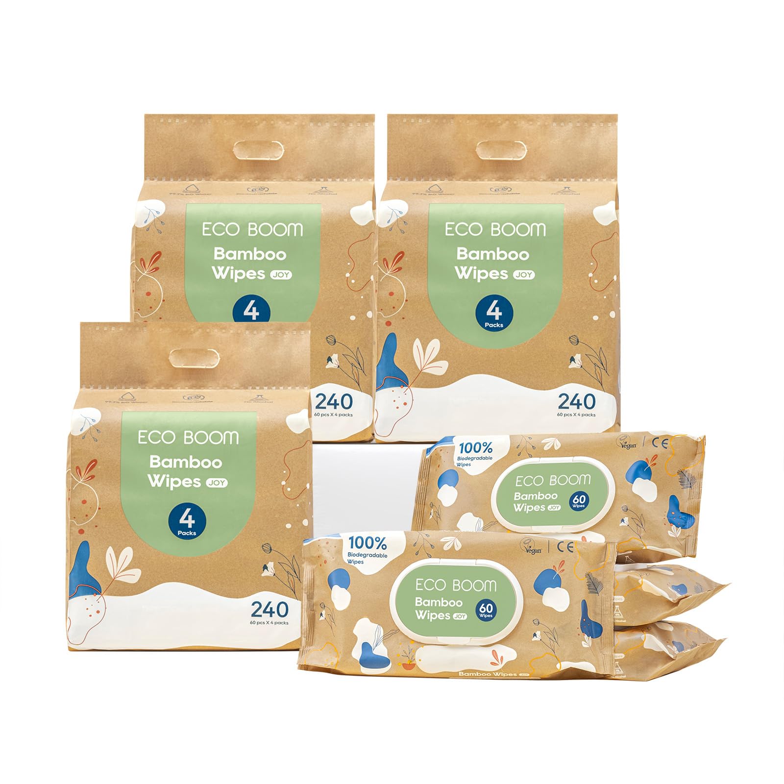 ECO BOOM Bamboo Baby Wipes - 99% Water-Based & Unscented Baby Wipes, Plant-Based & Hypoallergenic Wet Wipes Bulk (960 count), 16 Pack