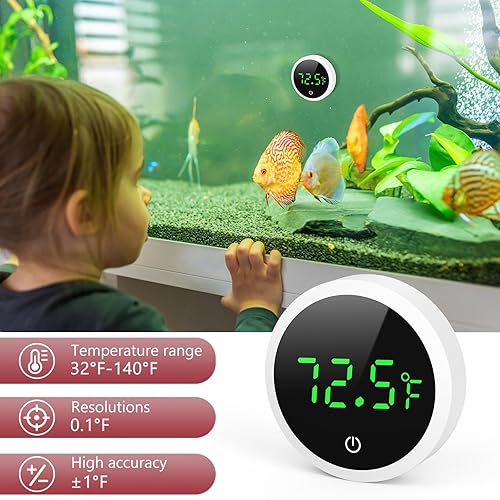 Miniatura 2 de LOFICOPER Termómetro de acuario, termómetro digital para peces, termómetro de reptiles adhesivo con pantalla táctil LED, batería, para peces,
