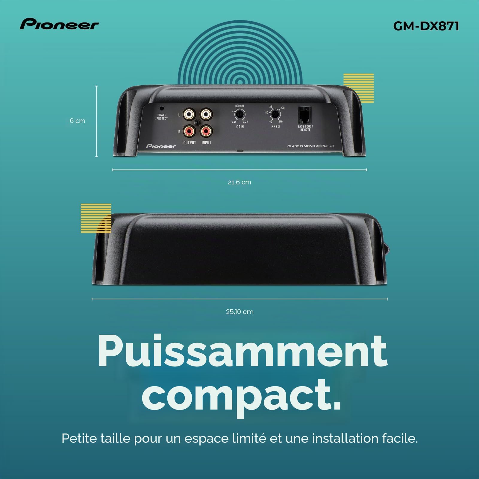 Pioneer GM-DX871 – Amplificateur Puissant avec 1600 W, Technologie Classe D, 1 Canal, Filtre Passe-Bas Variable, Design Compact et contrôle à Distance de l'amplification des Basses