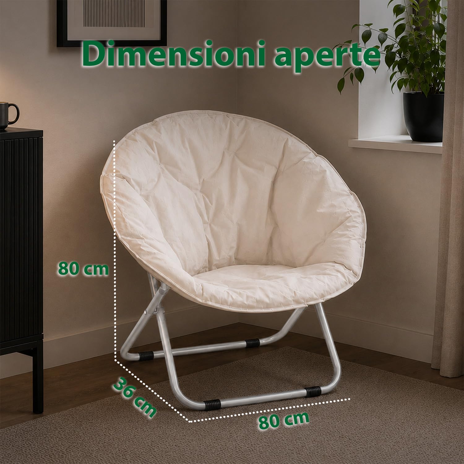 Poltrona Pieghevole Imbottita Tessuto Oxford Acciaio Antiruggine Interno Esterno 100 kg L80xP36xA80 cm Beige